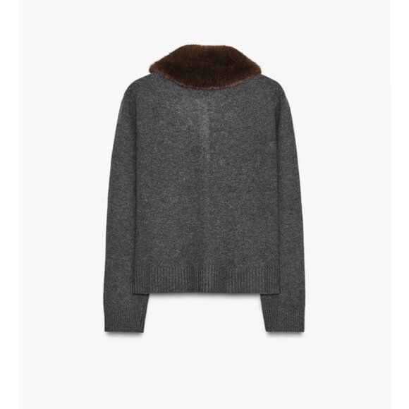 Zara FAUX FUR LAPEL KNIT CARDIGAN - Picture 5 of 9